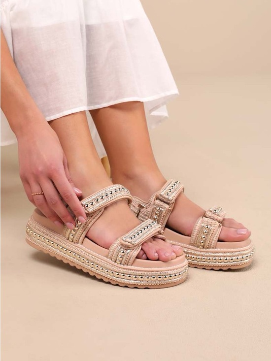 Steve Madden Shoes - Steve Madden Big Mona Metallic Gold Multi Slingback Flatform Sandals